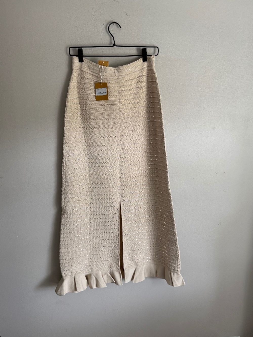 Sandro Rhinestone Embellished Knit Maxi Skirt Beige NWT Size 40 - Picture 8 of 12